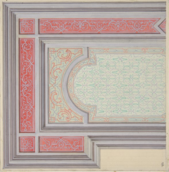 Design for the decoration of a ceiling in strapwork and rinceaux, 1830-97.