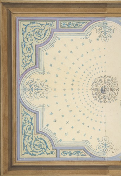 Design for the decoration of a ceiling with strapwork and rinceaux, 1830-97.