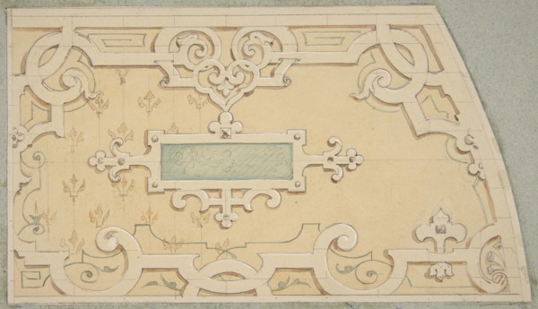 Design for the decoration of the stairway in the Chateau d'Ognon of M. de Machy (Oise, France), second half 19th century.