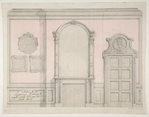 Design for treatment of a chimney-piece and adjacent door, 1830-97.