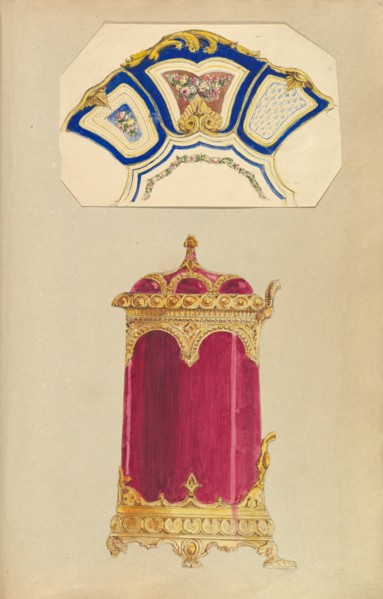 Designs for a Decorated Dish, or Platter, and a Biscuit Barrel, 1845-55.
