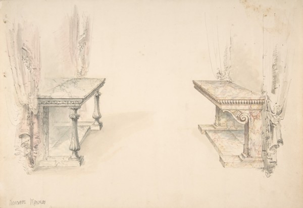Designs for Two Marble Pier Tables with Draperies, early 19th century.