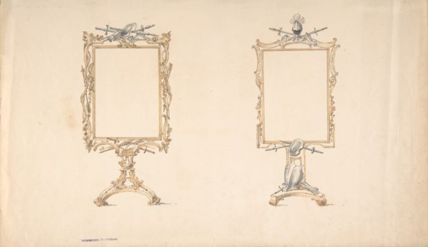Designs for Two Mirror Frames Supported on Footed Pedestals with Armorial Ornament, early 19th century.