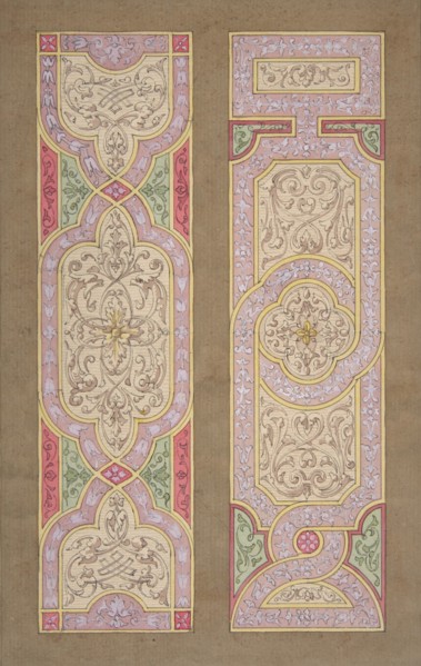 Designs for two panels painted in rinceaux, 1830-97.