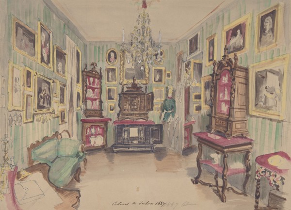 Drawing of an Interior: Cabinet du Salon, 1857.
