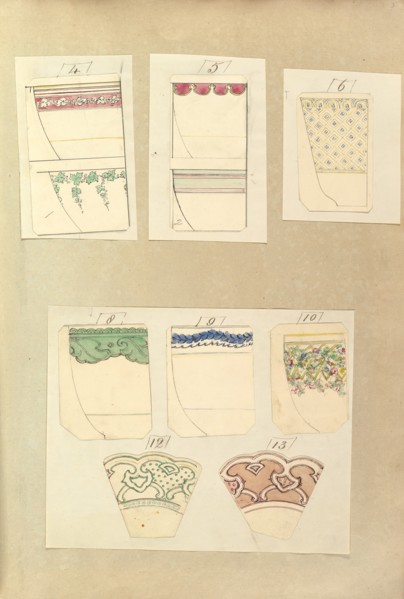 Eight Designs for Decorated Cups and Two Designs for Plate Rims, 1845-55.
