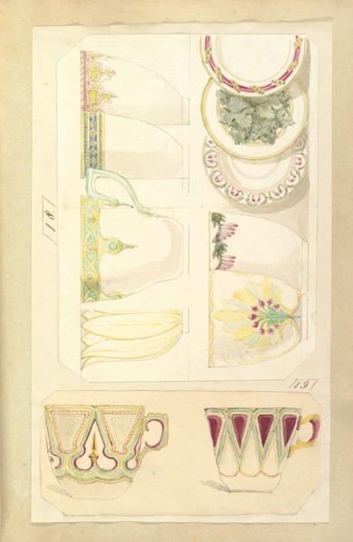 Five Designs for Decorated Cups and Three Designs for Saucers, 1845-55.