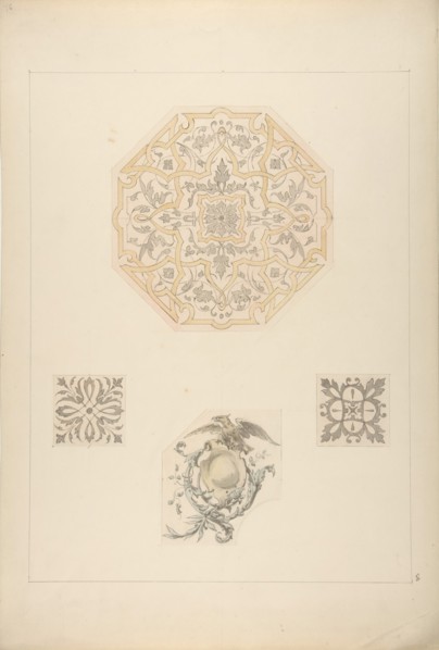 Four designs for decorative motifs, 1830-97.