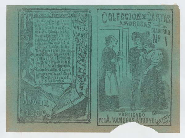 Front and back covers printed on the same sheet for a collection of love letters (number 1), ca. 1900-1910.