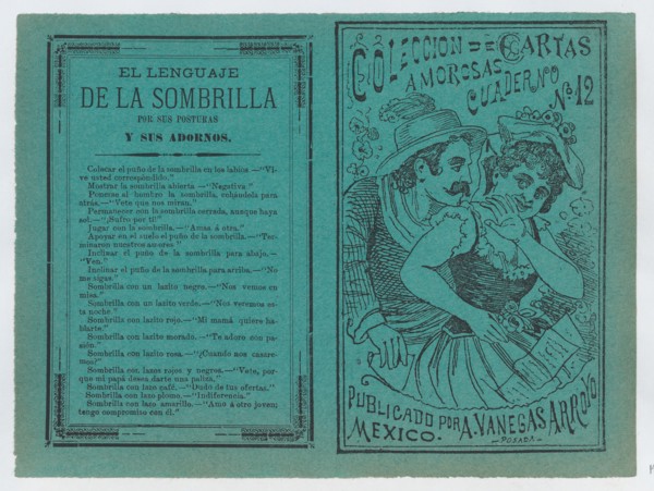 Front and back covers printed on the same sheet for a collection of love letters (number 12), ca. 1900-1910.