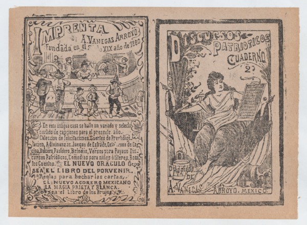 Front and back covers printed on the same sheet for patriotic discourses, ca. 1900-1910.