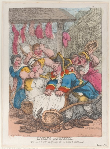 Kicking Up a Breeze or Barrow Women Basting a Beadle, February 10, 1814.