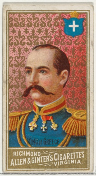 King of Greece, from World's Sovereigns series (N34) for Allen & Ginter Cigarettes, 1889.