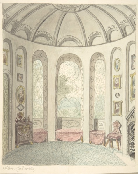 Lea Castle, Worcestershire, Saloon, Looking North, ca. 1816.