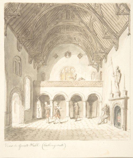 Lea Castle, Worcestershire, View in the Great Hall, Looking West, ca. 1816.