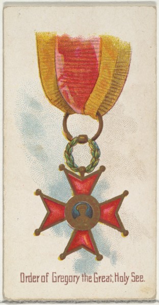 Order of Gregory the Great, Holy See, from the World's Decorations series (N30) for Allen & Ginter Cigarettes, 1890.