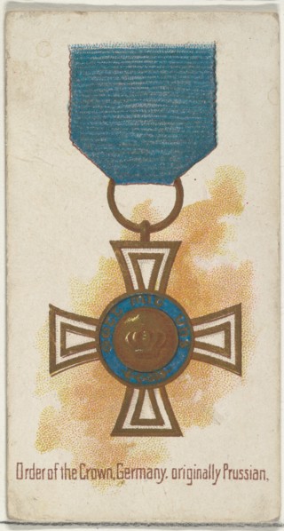Order of the Crown, Germany, originally Prussian, from the World's Decorations series (N30) for Allen & Ginter Cigarettes, 1890.