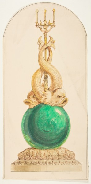 Ornament Design with a Trident and Two Fish, 19th century.