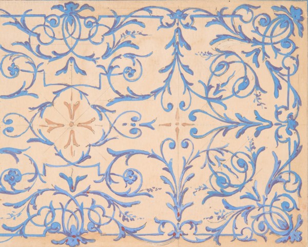 Partial design for a decorative panel painted in rinceaux, 19th century.
