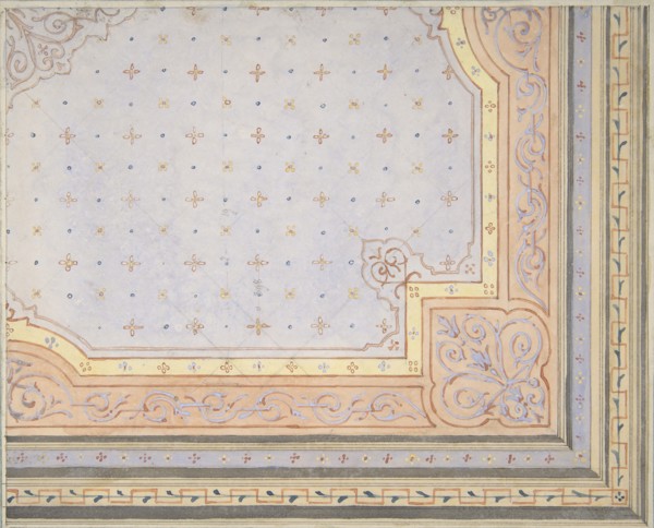 Partial design for the painted decoration of a ceiling, 1830-97.