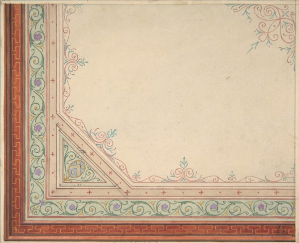 Partial design for the painted decoration of a ceiling, 1840-97.