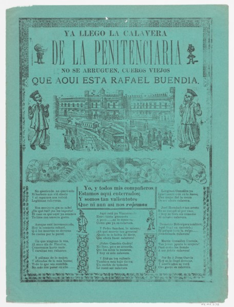 The arrival of the skeletons of the penitentiary (Posada); two skeleton angels in lower corners of verso (Manilla), 1902.