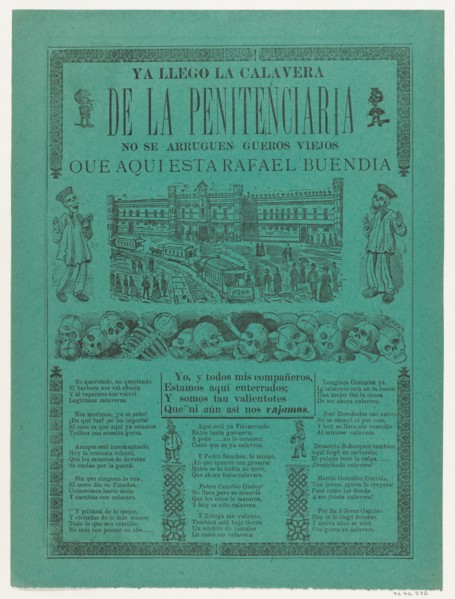 The arrival of the skeletons of the penitentiary (Posada); two skeleton angels in lower corners of verso (Manilla), 1902.