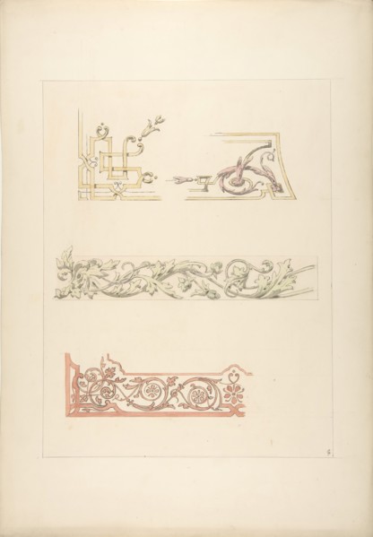 Three designs for decorative borders, 1830-97.