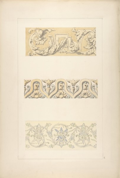 Three designs for decorative borders, 1830-97.