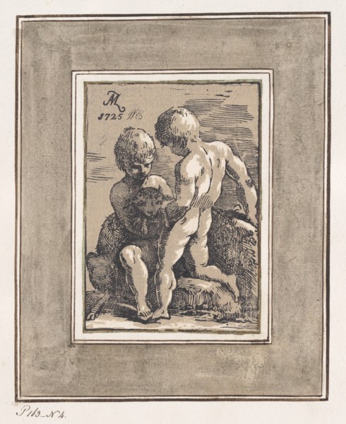 Two Children Playing with a Lamb, 1725.