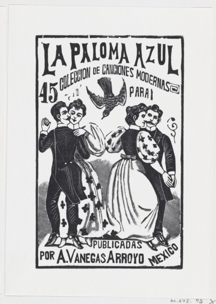 Two couples dancing, illustration for 'La Paloma Azul,' published by Antonio Vanegas Arroyo, ca. 1880-1910.