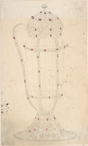 Crystal Vessel with Ornamented Metal Lid, Foot, Handle and Mounts, second half 19th century.