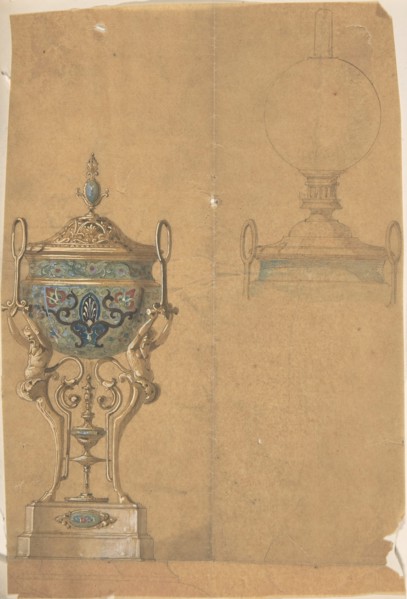 Stone Vessel Supported on Legs in the Form of Fauns, with a Metal Lid, second half 19th century.