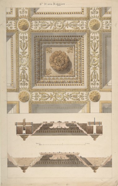 Details of the Coffered and Beamed Ceiling in Santa Maria Maggiore, Rome, 19th century.