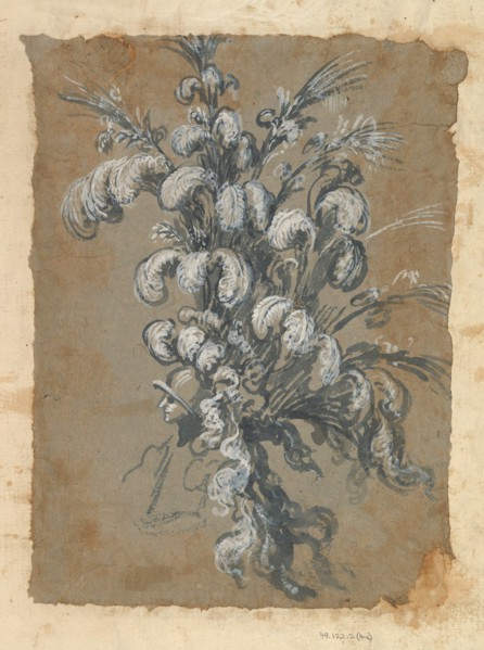 Design for a Lavish Headdress with Feathers on a Helmet, ca. 1620-56 .