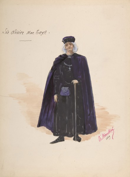 Costume for Sir Olivier McText [a]; Descriptive Sheet of Accessories [b], 1889.