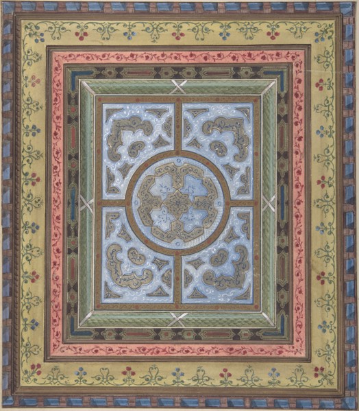Design for Ceiling with Plant and Arabesque Decoration, 19th century.