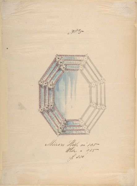 One of Twenty-Three Sheets of Drawings of Glassware (Mirrors, Chandeliers, Goblets, etc.), 1850-80.