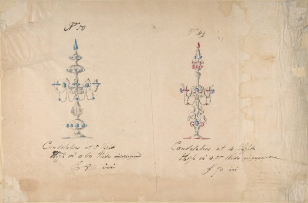 One of Twenty-Three Sheets of Drawings of Glassware (Mirrors, Chandeliers, Goblets, etc.), 1850-80.