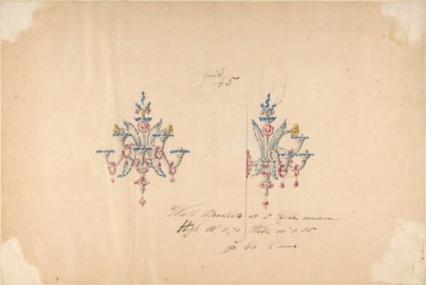 One of Twenty-Three Sheets of Drawings of Glassware (Mirrors, Chandeliers, Goblets, etc.), 1850-80.