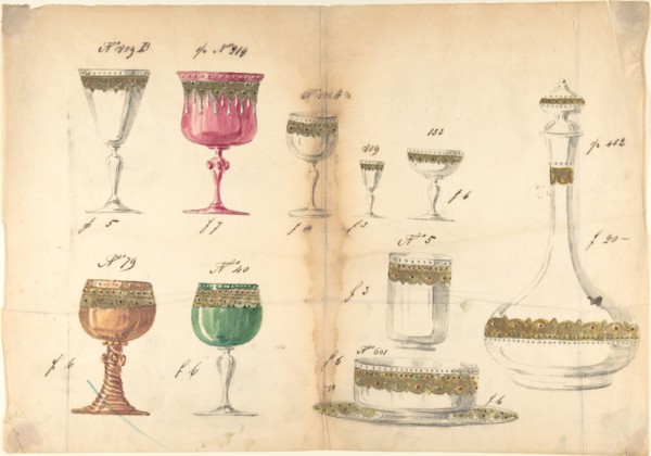 One of Twenty-Three Sheets of Drawings of Glassware (Mirrors, Chandeliers, Goblets, etc.), 1850-80.