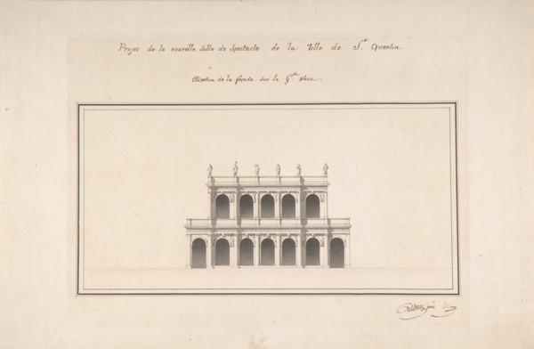 Project for the New Theater at St. Quentin (Aisne) - Elevation, ca. 1841.