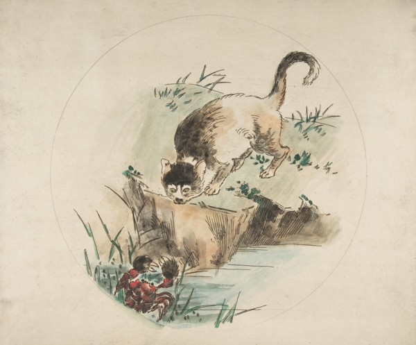 Decoration for a Plate: A Cat Hunting a Crab, 1850-1914.