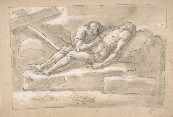 The Dead Christ Mourned by the Magdalen Who Venerates His Side Wound., 1787-1863.