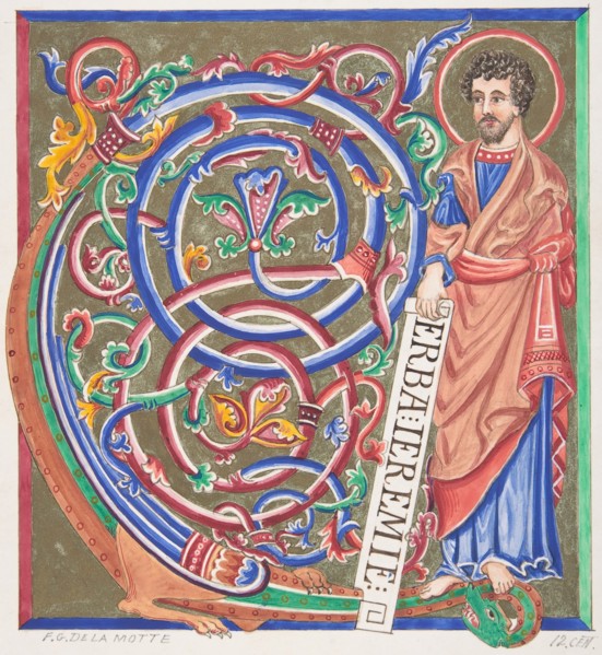 Illuminated Initial and Saint, 1830-62.