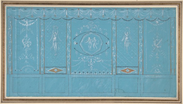 Design for a Decorated Wall with Grottesque over Blue Background, 1762-1844.