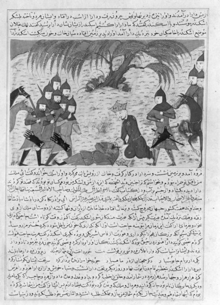 Alexander the Great and Dying Darius, Folio from a Majma' al-Tavarikh (Compendium of Histories) of Hafiz-i Abru, ca. 1425.