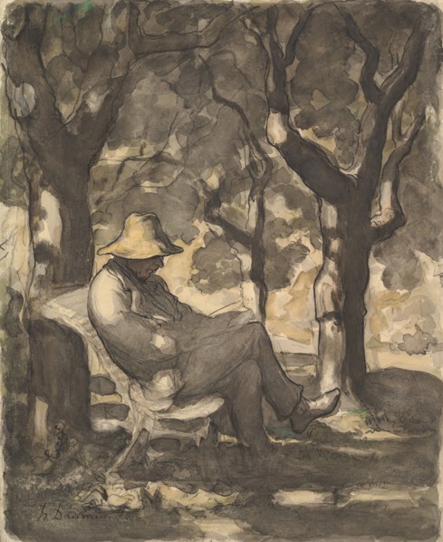 A Man Reading in a Garden (recto); Preliminary sketch for a Man Reading in a Garden (verso), ca. 1865.