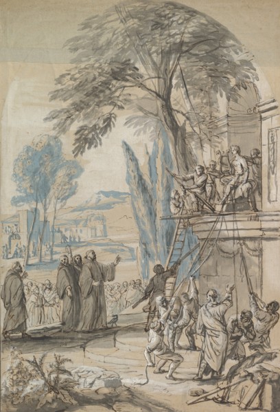 Benedict of Nursia Orders the Destruction of the Temple of Apollo at Monte Cassino, mid-17th-early 18th century.