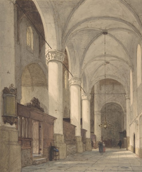 Vaulted Side Aisle of a Church, with Figures, 19th century.